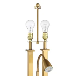 Possini Euro Design Deacon Modern Desk Table Lamp 26" High Brass With USB And AC Power Outlet In Base LED Reading Light Oatmeal Shade For Office Desk -Adesso Shop GUEST 561c0ff3 d28a 43f7 af3c d38d1fa22f72 1