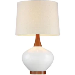 360 Lighting Modern Table Lamp With USB Charging Port 23" High Ivory Ceramic Off-White Drum Shade For Living Room Desk Bedroom House -Adesso Shop GUEST 56cb0a42 ad98 453d b610 6d6576b86bd8