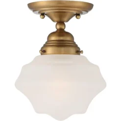 Regency Hill Schoolhouse Floating Modern Farmhouse Ceiling Light Semi Flush Mount Fixture 7" Wide Brass White Glass Shade For Bedroom Living Room Home -Adesso Shop GUEST 57bf5865 af6e 483d a666 286de7e76a72