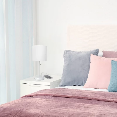 19.5" Bedside USB Port Feature Metal Table Desk Lamp White With Fabric Shade - Creekwood Home 7 19.5" Bedside USB Port Feature Metal Table Desk Lamp White With Fabric Shade - Creekwood Home - Image 7