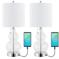 (Set Of 2) 22" Cora Classic Vintage Glass LED Table Lamp With USB Charging Port (Includes LED Light Bulb) - JONATHAN Y -Adesso Shop GUEST 57fadd29 6d1a 4b91 93bd 3c824ae6afe3