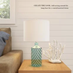 Hastings Home Blue Glass Open Base Table Lamp With LED Bulb And Modern Shade For Coastal, Nautical, And Rustic Cottage Styles -Adesso Shop GUEST 585a1302 f195 477d b03e c153e5310cae
