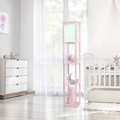 Floor Lamp Etagere Organizer Storage Shelf With 2 USB Charging Ports And Linen Shade - Simple Designs -Adesso Shop GUEST 587bdf22 5538 4624 98d7 2afed931b93a