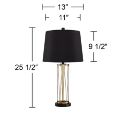 360 Lighting Nathan Modern Table Lamps 25 1/2" High Set Of 2 Gold Metal With USB Charging Ports Black Drum Shade For Bedroom Living Room Home Desk -Adesso Shop GUEST 59752d0d bf32 4826 a355 86c1db367ead