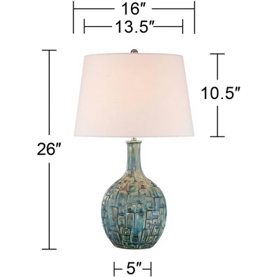 360 Lighting Mid Century Modern Table Lamps 26" High Set Of 2 Ceramic Teal Glaze Handcrafted White Empire Shade For Living Room (Colors May Vary) 6 360 Lighting Mid Century Modern Table Lamps 26" High Set Of 2 Ceramic Teal Glaze Handcrafted White Empire Shade For Living Room (Colors May Vary) - Image 6