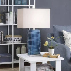 Vertical Lined Moulded Table Lamp With Steel Base Blue - StyleCraft 11 Vertical Lined Moulded Table Lamp With Steel Base Blue - StyleCraft -Adesso Shop GUEST 5b0b3178 da25 45ae b1bc c2adda14d0f8