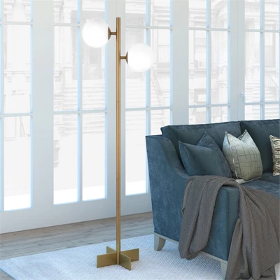 70.5' Floor Lamp With Milk Glass Orb Shade In Gold - Henn&Hart 7 70.5' Floor Lamp With Milk Glass Orb Shade In Gold - Henn&Hart - Image 7