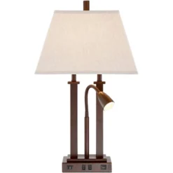 Possini Euro Design Deacon Modern Desk Table Lamp 26" High Bronze With USB And AC Power Outlet In Base LED Reading Light Oatmeal Shade For Office Desk -Adesso Shop GUEST 5b72b1a5 d996 4460 862b 019398428f13