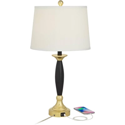 360 Lighting Kamila Traditional Table Lamps 27" Tall Set Of 2 Gold Black With Dual USB Charging Ports White Drum Shade For Bedroom Bedside Family Desk 2 360 Lighting Kamila Traditional Table Lamps 27" Tall Set Of 2 Gold Black With Dual USB Charging Ports White Drum Shade For Bedroom Bedside Family Desk - Image 2