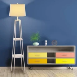 58" Etagere Floor Lamp With Shelves With Linen Shade White - Cresswell Lighting -Adesso Shop GUEST 5c09d5b5 8add 4c18 a692 67ad7fe93bf1