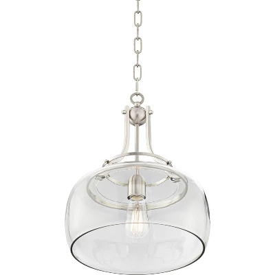 Franklin Iron Works Charleston Brushed Nickel Pendant 13 1/2" Wide Modern LED Clear Glass Shade For Dining Room House Foyer Kitchen Island Entryway 3 Franklin Iron Works Charleston Brushed Nickel Pendant 13 1/2" Wide Modern LED Clear Glass Shade For Dining Room House Foyer Kitchen Island Entryway - Image 3