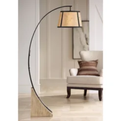 Franklin Iron Works Oak River Rustic Mission Arc Floor Lamp 66 1/2" Tall Dark Gray Wood Blond Mica Drum Shade For Living Room Reading Bedroom Office -Adesso Shop GUEST 5ca3608c 6c8d 488b 87b9 24c4b8aa7896