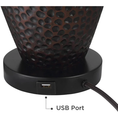 Franklin Iron Works Kaly Rustic Industrial Table Lamps 25" High Set Of 2 Hammered Oiled Bronze With USB Charging Port Faux Leather Drum Shade For Desk 5 Franklin Iron Works Kaly Rustic Industrial Table Lamps 25" High Set Of 2 Hammered Oiled Bronze With USB Charging Port Faux Leather Drum Shade For Desk - Image 5