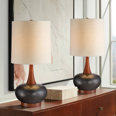 360 Lighting Andi Modern Mid Century Table Lamps 24 1/2" High Set Of 2 Hammered Brown Ceramic Red Oak Off White Shade For Bedroom Living Room Desk 1 360 Lighting Andi Modern Mid Century Table Lamps 24 1/2" High Set Of 2 Hammered Brown Ceramic Red Oak Off White Shade For Bedroom Living Room Desk