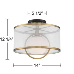 Possini Euro Design Carlyn Modern Art Deco Ceiling Light Semi Flush Mount Fixture 14" Wide Warm Brass Black Orb Organza Drum Shade For Bedroom Kitchen -Adesso Shop GUEST 5decfb75 b11c 4993 9a85 d425d975a6c7