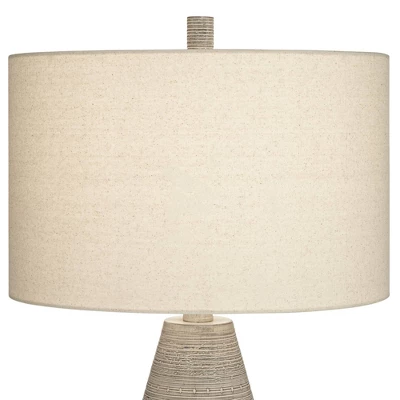 360 Lighting Julio Modern Table Lamp 30" Tall Natural Gray Ceramic Oatmeal Drum Shade For Bedroom Living Room Bedside Nightstand Office Kids House 3 360 Lighting Julio Modern Table Lamp 30" Tall Natural Gray Ceramic Oatmeal Drum Shade For Bedroom Living Room Bedside Nightstand Office Kids House - Image 3