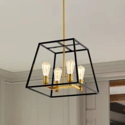 15" 4-Light Lloyd Farmhouse Industrial Iron LED Pendant Black/Brass Gold - JONATHAN Y -Adesso Shop GUEST 60a2a7dd b55f 42b3 bcb9 d1170fa6c2c1