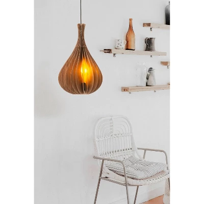 19.75" Modern Walnut Wood Hanging Pendant Light Brown - Ore International 1 19.75" Modern Walnut Wood Hanging Pendant Light Brown - Ore International