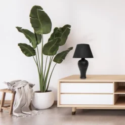 20.08" Traditional Ceramic Texture Imprint Winding Table Desk Lamp With Matching Fabric Shade Black - Creekwood Home -Adesso Shop GUEST 60f8a662 ce26 482b ae08 a9c2539dac45