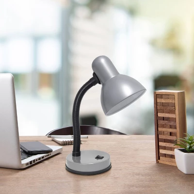 14.25" Traditional Fundamental Metal Desk Task Lamp And Bowl Shaped Shade With Flexi Gooseneck Slate Gray - Creekwood Home 5 14.25" Traditional Fundamental Metal Desk Task Lamp And Bowl Shaped Shade With Flexi Gooseneck Slate Gray - Creekwood Home - Image 5