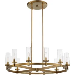 Stiffel Aron Brass Gold Wagon Wheel Chandelier 36" Wide Modern Clear Glass Shade 12-Light Fixture For Dining Room House Foyer Kitchen Island Entryway 14 Stiffel Aron Brass Gold Wagon Wheel Chandelier 36" Wide Modern Clear Glass Shade 12-Light Fixture For Dining Room House Foyer Kitchen Island Entryway -Adesso Shop GUEST 63075344 5a7a 4d76 8c1b 31cf985ef9db