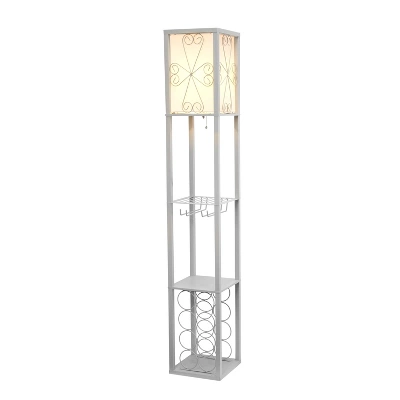 Etagere Organizer Storage Shelf Floor Lamp With Linen Shade Gray - Simple Designs 1 Etagere Organizer Storage Shelf Floor Lamp With Linen Shade Gray - Simple Designs