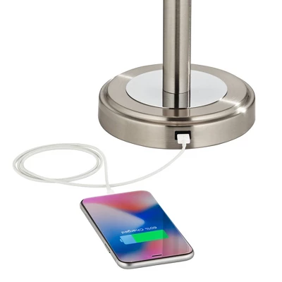 360 Lighting Camile Modern Table Lamps 25" High Set Of 2 Brushed Nickel With Table Top Dimmers USB Charging Port Off White Drum Shade For Office Desk 3 360 Lighting Camile Modern Table Lamps 25" High Set Of 2 Brushed Nickel With Table Top Dimmers USB Charging Port Off White Drum Shade For Office Desk - Image 3