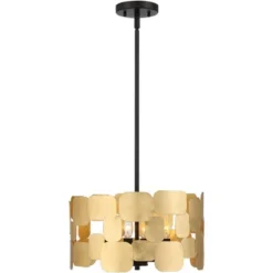Possini Euro Design Stella Black Pendant Chandelier 15" Wide Modern Gold Leaf Drum Shade 4-Light Fixture For Dining Room House Foyer Kitchen Island -Adesso Shop GUEST 64aec024 0b00 4524 a846 91d64ceb6afe
