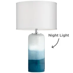 Possini Euro Design Modern Table Lamp With USB Charging Port And Nightlight LED 25" High Blue Art Glass White Shade For Bedroom Desk (Color May Vary) -Adesso Shop GUEST 659e57a3 285c 4840 ace2 83a725c89586