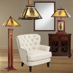 Robert Louis Tiffany Mission Floor Lamp With Nightlight 62.5" Tall Walnut Wood Column Stained Glass Shade For Living Room Reading Bedroom -Adesso Shop GUEST 65eb2208 ec39 4491 8cad 4846fbb7ba17