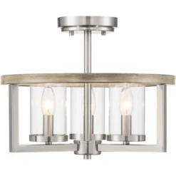 Possini Euro Design Senna Modern Industrial Ceiling Light Semi Flush Mount Fixture 15" Wide Brushed Nickel Gray Wood 3-Light Clear Glass For Bedroom -Adesso Shop GUEST 66823a90 d9b1 40d9 9cf1 956b7031d5f8