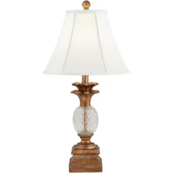Regency Hill Kona Tropical Table Lamps 26" High Set Of 2 Bronzed Brass Glass With USB Charging Port White Fabric Bell For Bedroom Living Room Desk -Adesso Shop GUEST 669c64ad f514 4dea 99f5 a9199e94bbba