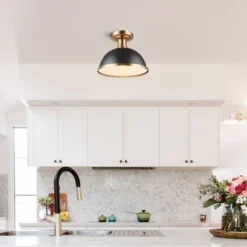 1-Light Beckett Semi-Flush Mount Pendant Brass/Matte Black - Globe Electric -Adesso Shop GUEST 670fa403 b2db 4e48 8235 50734062665b