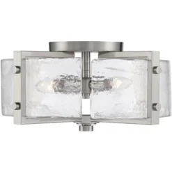 Possini Euro Design Prane Modern Industrial Ceiling Light Semi Flush Mount Fixture 17" Wide Brushed Nickel 4-Light Warped Glass For Bedroom Kitchen -Adesso Shop GUEST 67e31c74 0341 4bbe 8a39 d9439e2bc16c