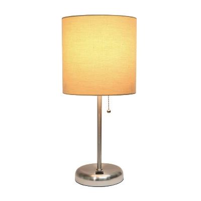 19.5" Bedside USB Port Feature Metal Table Desk Lamp Brushed Steel With Tan Fabric Shade - Creekwood Home 2 19.5" Bedside USB Port Feature Metal Table Desk Lamp Brushed Steel With Tan Fabric Shade - Creekwood Home - Image 2