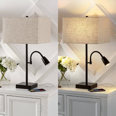 (Set Of 2) 25.5" 2-Light Austin Farmhouse Industrial Table Lamp With USB Charging Oil Rubbed Bronze (Includes LED Light Bulb) - JONATHAN Y 5 (Set Of 2) 25.5" 2-Light Austin Farmhouse Industrial Table Lamp With USB Charging Oil Rubbed Bronze (Includes LED Light Bulb) - JONATHAN Y - Image 5