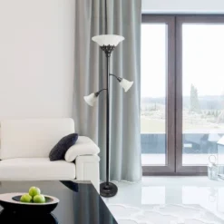 Torchiere Floor Lamp With 2 Reading Lights And Scalloped Glass Shades Restoration Bronze/White - Lalia Home -Adesso Shop GUEST 68d80fe2 693f 4498 89c4 8768faec99f2