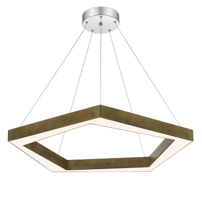 30.25" X 64" LED Integrated Metz Dimmable Polygon Pine Wood Pendant Brown - Cal Lighting 1 30.25" X 64" LED Integrated Metz Dimmable Polygon Pine Wood Pendant Brown - Cal Lighting