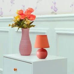 8.66" Petite Ceramic Orb Base Bedside Table Desk Lamp With Matching Tapered Drum Fabric Shade Orange - Creekwood Home -Adesso Shop GUEST 6a2620d2 7192 4c15 a691 0f43c0edeb4c