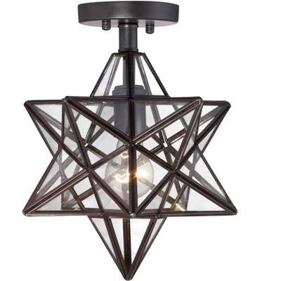 Franklin Iron Works Cuthbert Modern Farmhouse Ceiling Light Semi Flush Mount Fixture 11" Wide Black Iron Moravian Star Clear Glass Panels For Bedroom 2 Franklin Iron Works Cuthbert Modern Farmhouse Ceiling Light Semi Flush Mount Fixture 11" Wide Black Iron Moravian Star Clear Glass Panels For Bedroom - Image 2