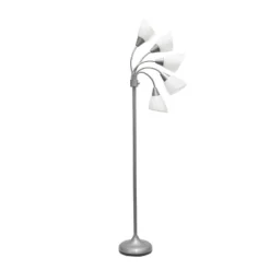 67" Contemporary Multi 5-Head Adjustable Gooseneck Floor Lamp With Shades White - Simple Designs