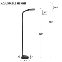 Adjustable Floor Lamp - 6ft Full Spectrum Natural Sunlight Lamp With Bendable Neck - Reading, Crafts, Esthetician Floor Light By Lavish Home (Black)