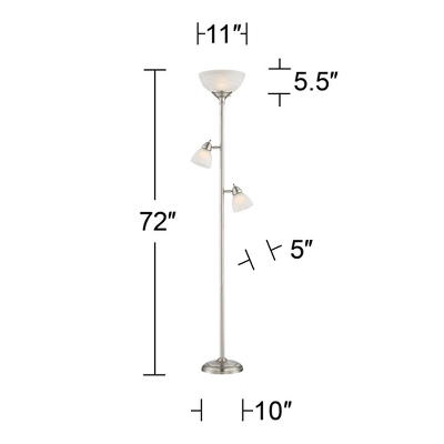 360 Lighting Ellery Modern Torchiere Floor Lamp With Side Lights 72" Tall Brushed Nickel Frosted White Glass Shade For Living Room Reading Bedroom 5 360 Lighting Ellery Modern Torchiere Floor Lamp With Side Lights 72" Tall Brushed Nickel Frosted White Glass Shade For Living Room Reading Bedroom - Image 5