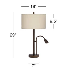 Possini Euro Design Traverse Modern Table Lamps 29" Tall Set Of 2 With USB Charging Port Gooseneck LED Bronze Oatmeal Shade For Bedroom Living Room -Adesso Shop GUEST 6bbea756 dab2 4fd0 b1cc 9e21c7031db9