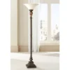 Kathy Ireland Vintage Torchiere Floor Lamp 72" Tall Bronze Tortoise Shell Font Frosted Glass Shade For Living Room Reading House