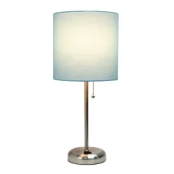 19.5" Bedside Power Outlet Base Metal Table Desk Lamp In Brushed Steel With Aqua Blue Fabric Shade - Creekwood Home -Adesso Shop GUEST 6cd2ad61 5d0d 4da5 b2a2 290cdb307385