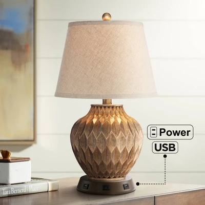 360 Lighting Accent Table Lamp With USB And AC Power Outlet Workstation Charging Base 22" High Warm Bronze Drum Shade Living Room Desk 1 360 Lighting Accent Table Lamp With USB And AC Power Outlet Workstation Charging Base 22" High Warm Bronze Drum Shade Living Room Desk