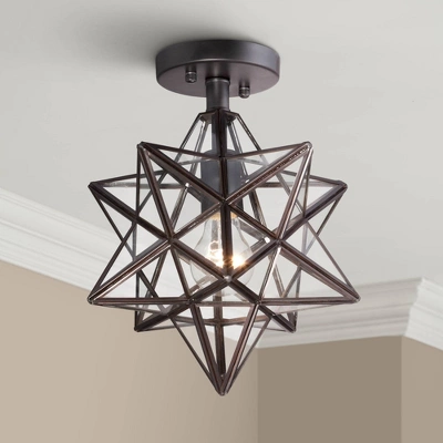 Franklin Iron Works Cuthbert Modern Farmhouse Ceiling Light Semi Flush Mount Fixture 11" Wide Black Iron Moravian Star Clear Glass Panels For Bedroom 1 Franklin Iron Works Cuthbert Modern Farmhouse Ceiling Light Semi Flush Mount Fixture 11" Wide Black Iron Moravian Star Clear Glass Panels For Bedroom