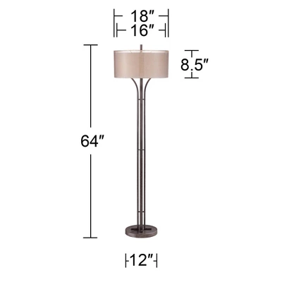 Franklin Iron Works Tristan Modern Floor Lamp 64" Tall Deep Bronze Metal Sheer Outer Linen Inner Double Drum Shade For Living Room Bedroom Office Home 7 Franklin Iron Works Tristan Modern Floor Lamp 64" Tall Deep Bronze Metal Sheer Outer Linen Inner Double Drum Shade For Living Room Bedroom Office Home - Image 7