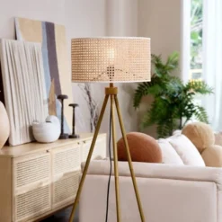 60" Sandy Faux Wood Floor Lamp With Rattan Shade - Globe Electric -Adesso Shop GUEST 7064b32b af1d 4695 a5e9 17e2698414c9